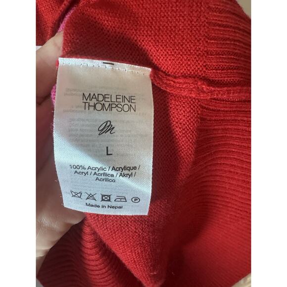 Madeleine Thompson Womens Red Knit Ribbed Trim Cardigan Sweater L NWT Valentine - Picture 3 of 12